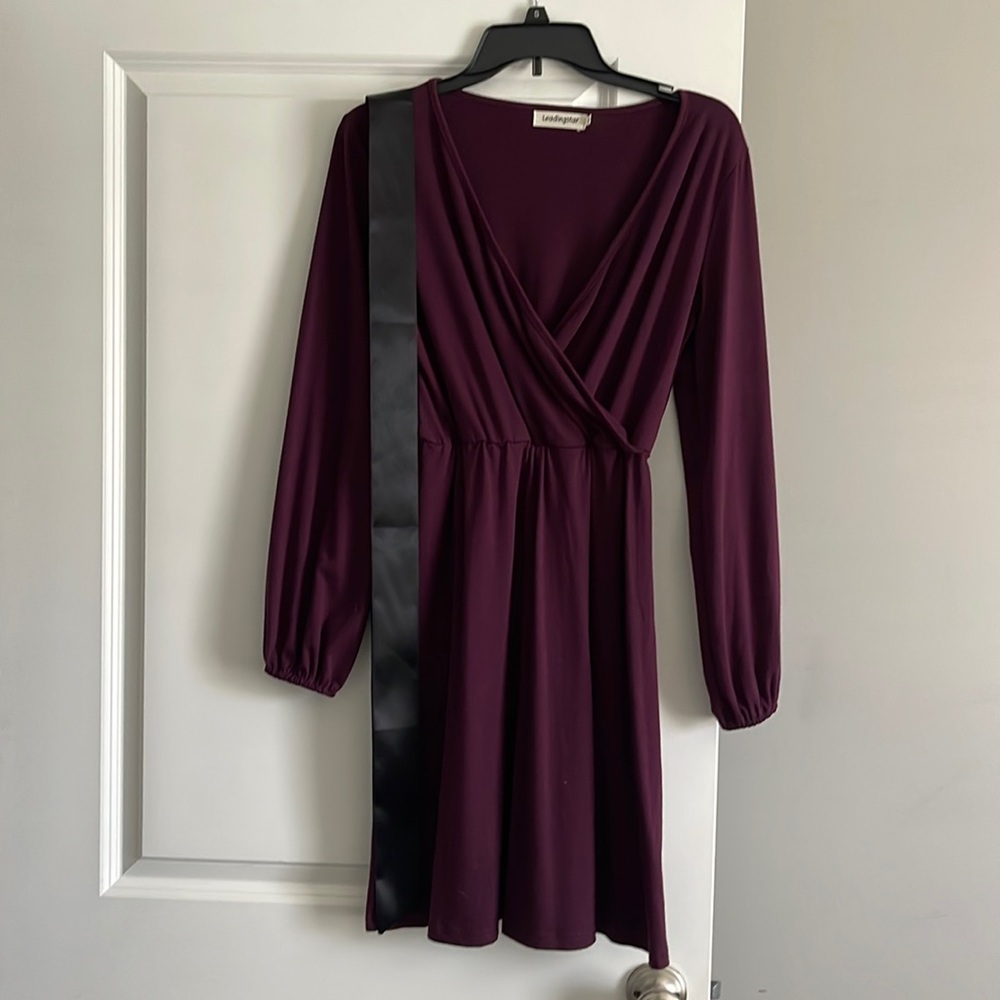 Long sleeve dress with black satin ribbon tie, small